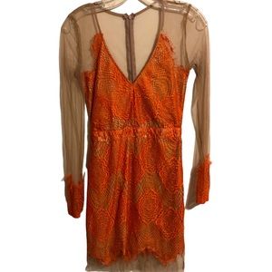 Deja vu lace and orange dress Medium
